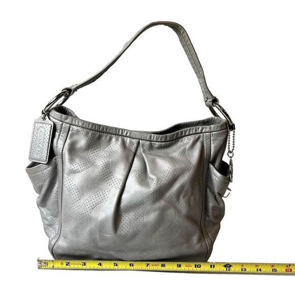 Coach B0971-13622 Gray Pebble Leather Silver Hardware Hobo Shoulder Monogram Bag - Picture 13 of 15